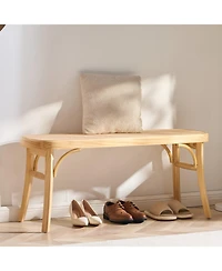 Slickblue Wooden Entryway Bench with Handwoven Rattan Seat and Oak Wood Legs for Bedroom Kitchen