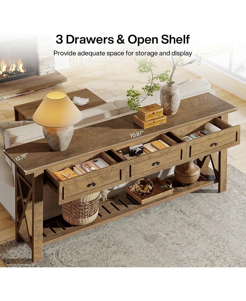 Tribesigns 70.87" Console Table with 3 Drawers and Shelf