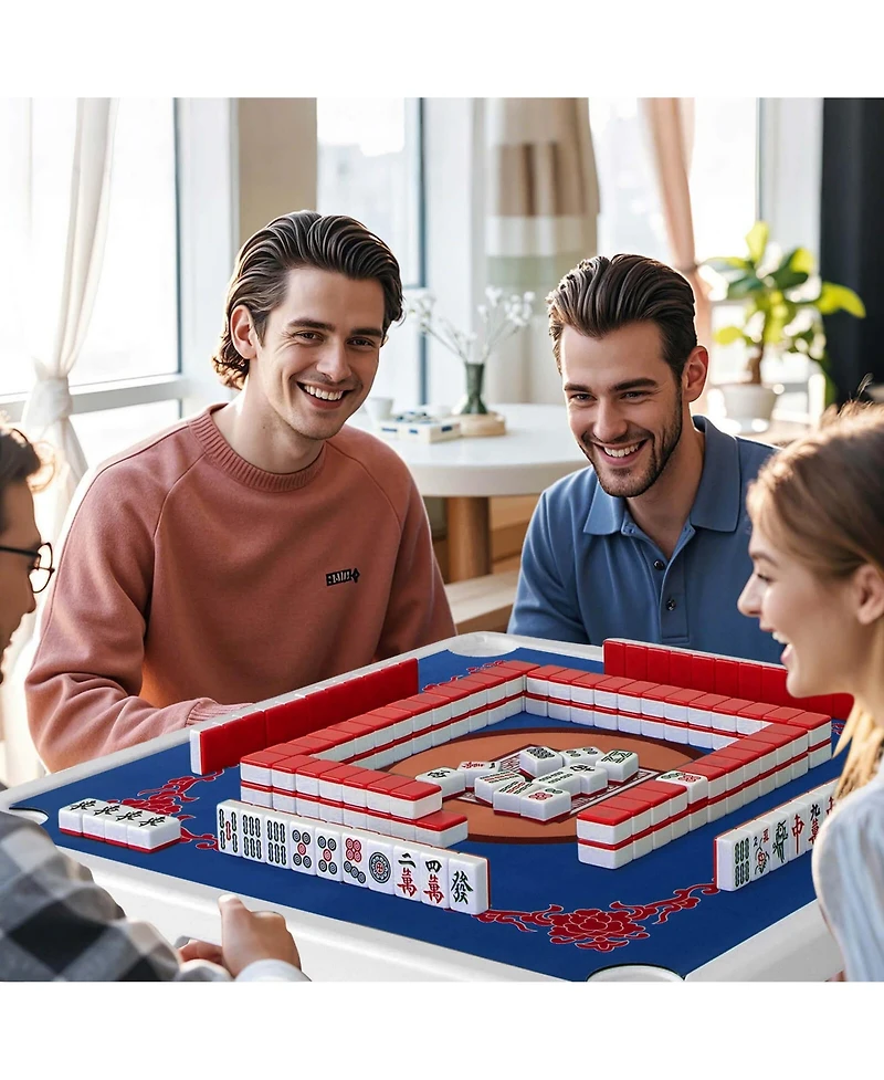 Costway Folding Mahjong Table with Cup Holders and Carrying Handle, Ages 18+