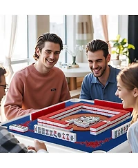 Costway Folding Mahjong Table with Cup Holders and Carrying Handle, Ages 18+