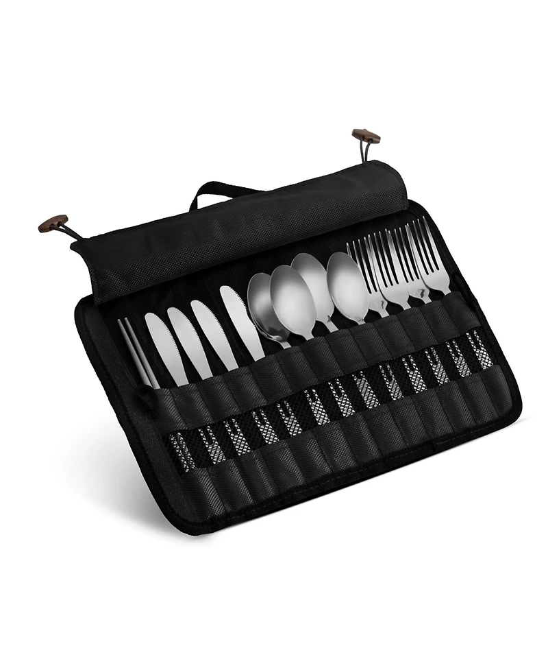 Piscifun 13 Piece Stainless Steel Cutlery Set With Travel Case For Camping Hiking Picnics
