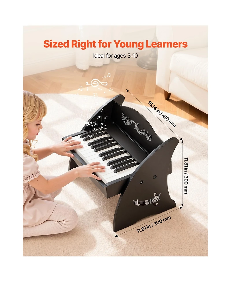 Hongge 25 Key Wooden Digital Piano Keyboard, Ages 3-10