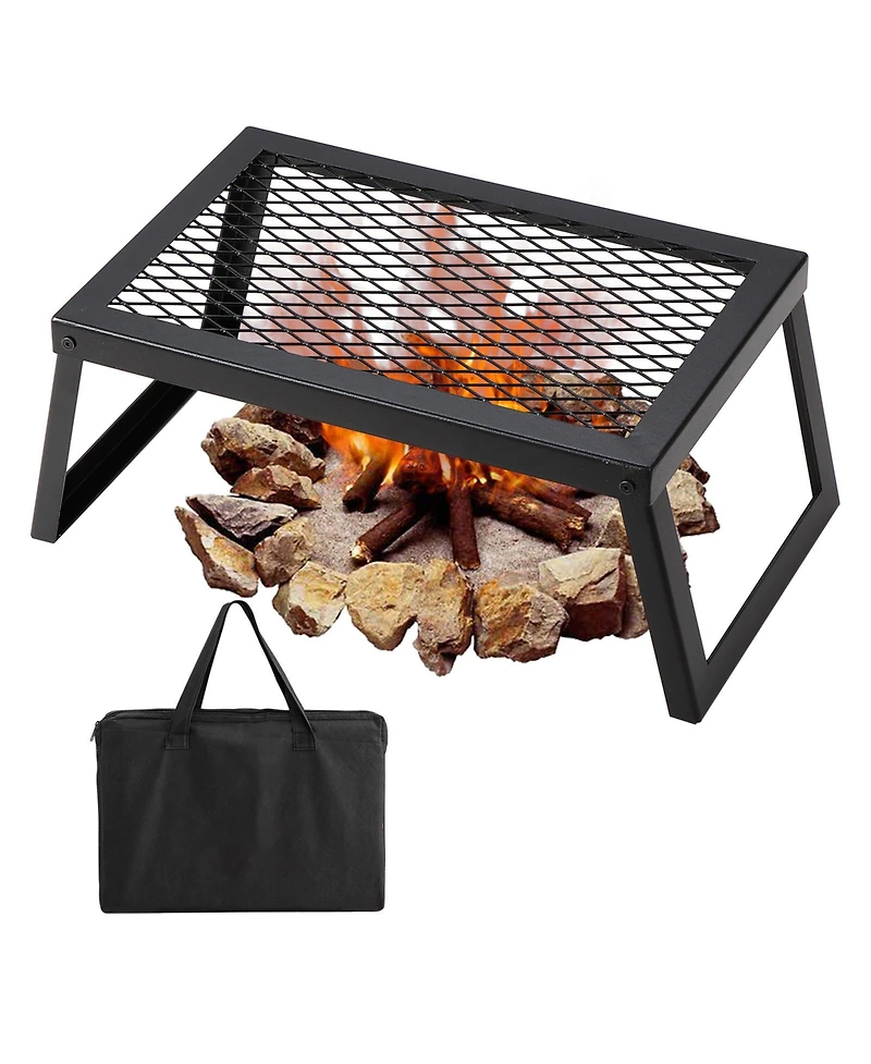 Hongge Folding Campfire Grill Grate 18 in Heavy Duty Steel Mesh with Legs and Carrying Bag for Open Flame Cooking