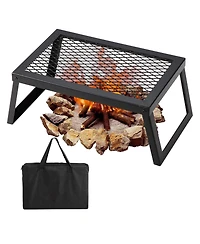 Hongge Folding Campfire Grill Grate 18 in Heavy Duty Steel Mesh with Legs and Carrying Bag for Open Flame Cooking