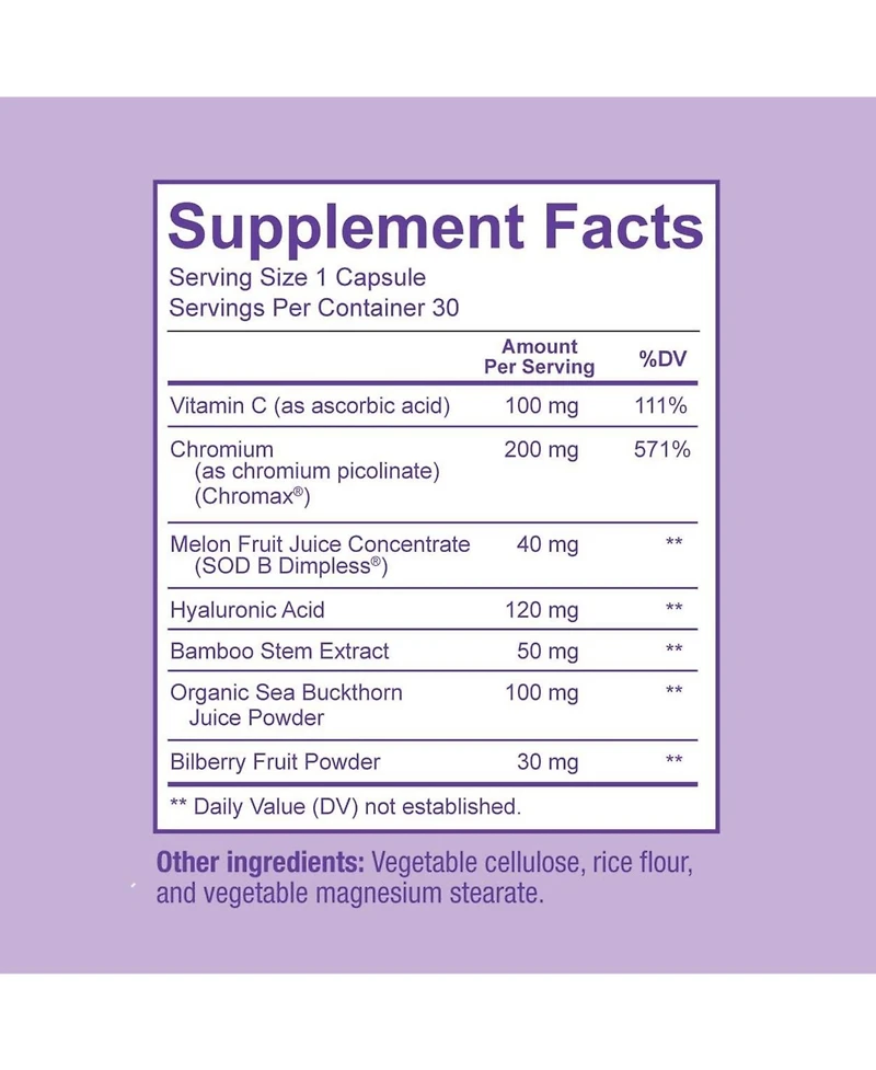 Sunergetic Cellulite Support Capsules with Melon Extract, Hyaluronic Acid, Bamboo Extract, Sea Buckthorn and Vitamin C, 30 Capsules