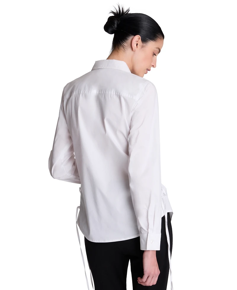 Kenneth Cole Women's Long-Sleeve Point-Collar Button-Front Shirt with Tie-Up Sides
