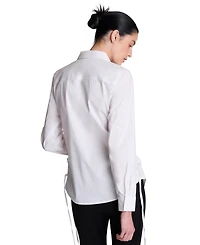 Kenneth Cole Women's Long-Sleeve Point-Collar Button-Front Shirt with Tie-Up Sides