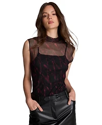 Kenneth Cole Women's Sleeveless Mesh Sheer Blouse