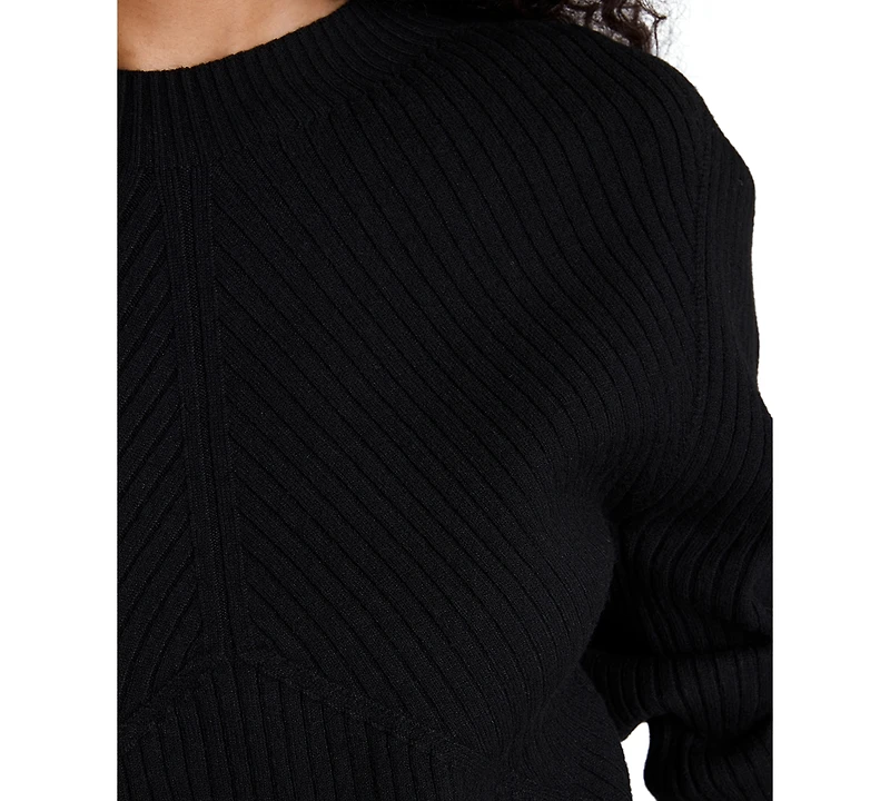 Kenneth Cole Women's Traveling Rib Mock Neck Ribbed Pullover