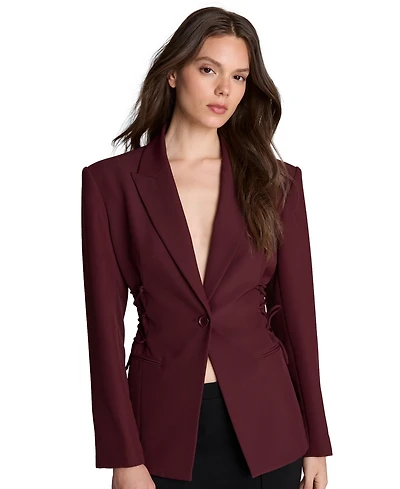 Kenneth Cole Women's Inverted-Pleat Wide-Leg Single Button Lace-Up Blazer