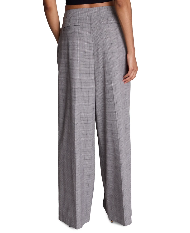 Kenneth Cole Women's Boyfriend High-Rise Wide-Leg Plaid Pants
