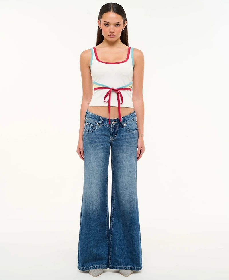 Abrand Juniors' Evelyn Wide-Leg Low-Rise Jeans