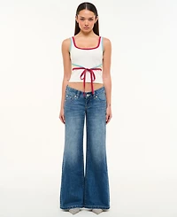 Abrand Juniors' Evelyn Wide-Leg Low-Rise Jeans