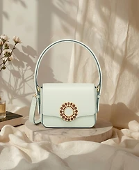 Aranyani Arya Italian Leather Top-Handle Bag with Garnet Stone Detail