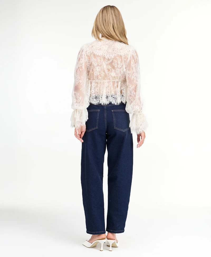 Kittenish Women's Mila Eyelash Lace Long-Sleeve V-Neck Blouse