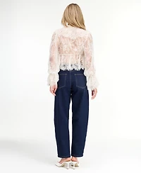 Kittenish Women's Mila Eyelash Lace Long-Sleeve V-Neck Blouse