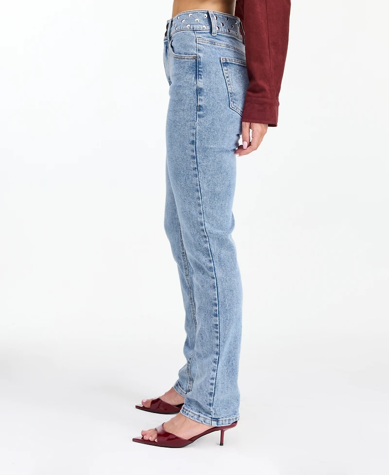 Kittenish Women's Briar High-Waisted Straight-Leg Studded Jeans