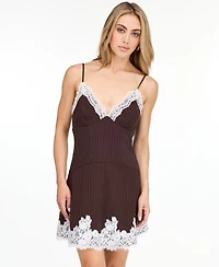 Kittenish Women's Everly Pinstripe Fit & Flare V-Neck Mini Dress with Lace Detail