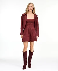 Kittenish Women's Porter Faux-Suede Bomber Funnel Neck Jacket