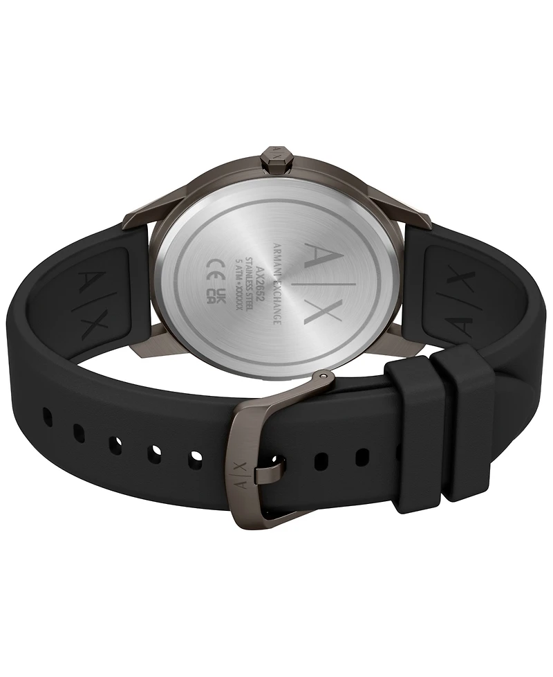 Armani Exchange Men's Quartz Three Hand Black Silicone Watch 42mm