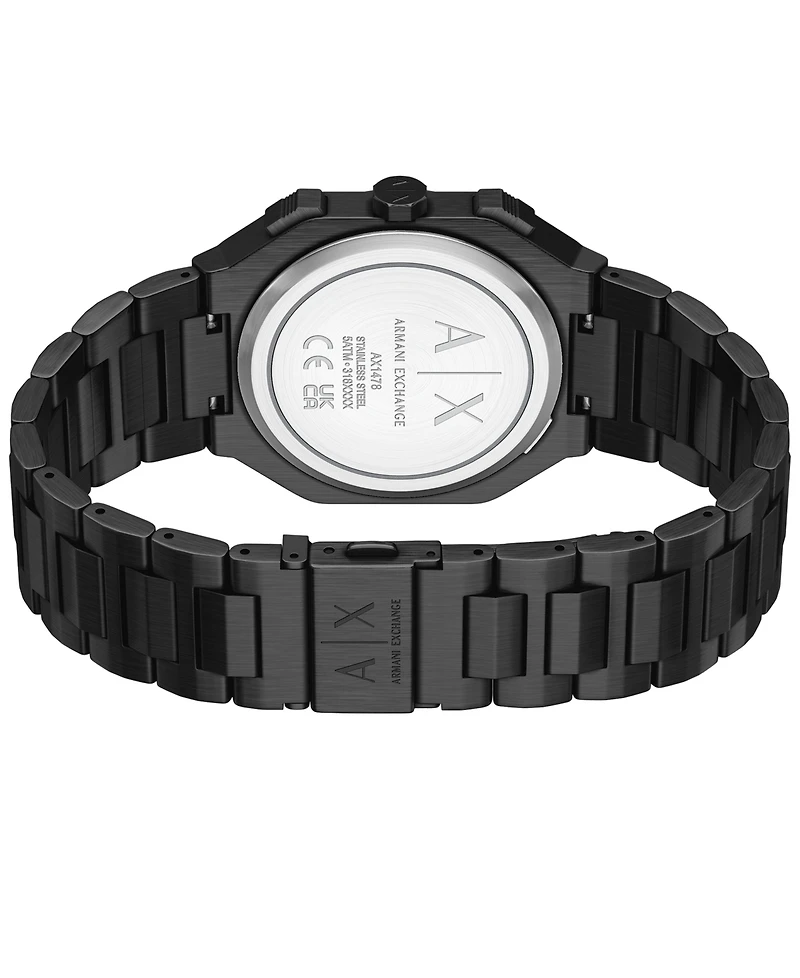 Armani Exchange Men's Quartz Dual Time Black Stainless Steel Watch 40mm