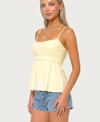 Edikted Women's Zepher Scoop Neck Lettuce-Edge Cotton-Blend Tank Top