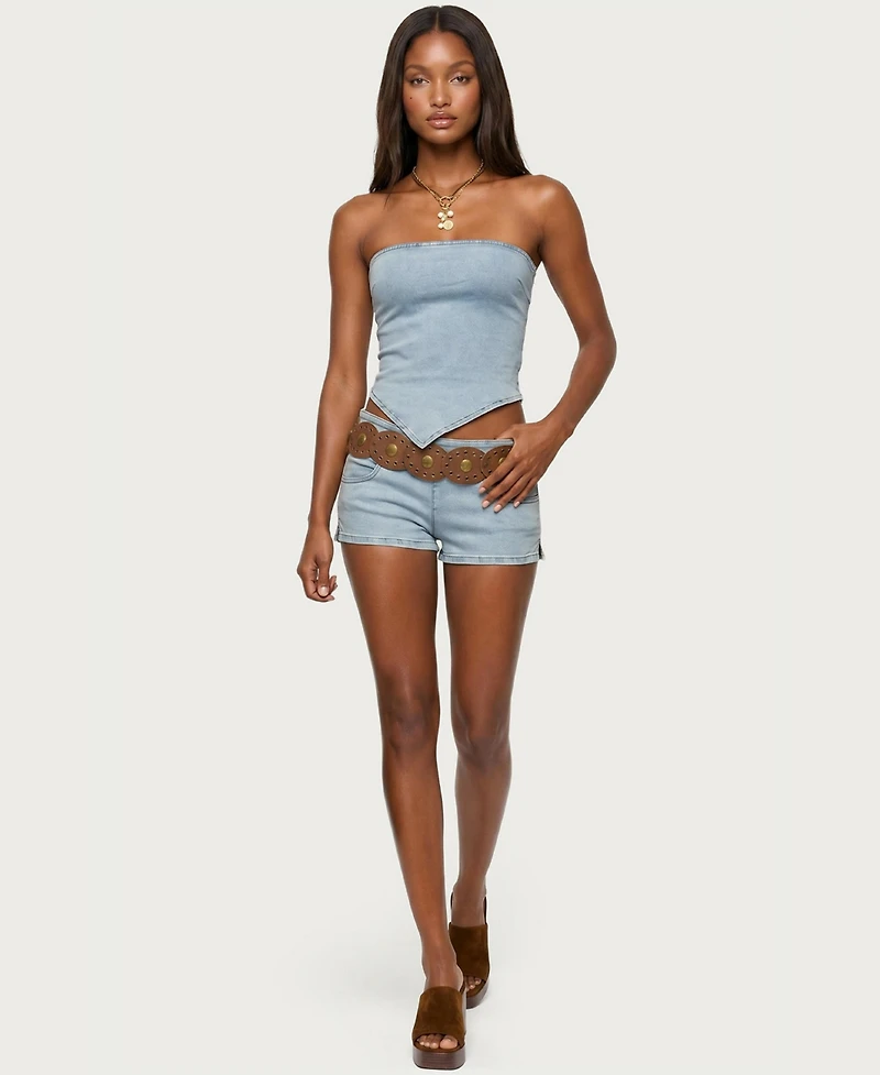 Edikted Women's Zaida Asymmetric Denim Strapless Top