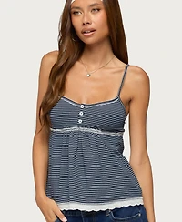 Edikted Women's Scoop Neck Eyelet Striped Babydoll Tank Top