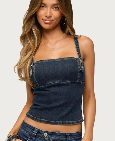 Edikted Women's Koto Sleeveless Square Neck Denim Top