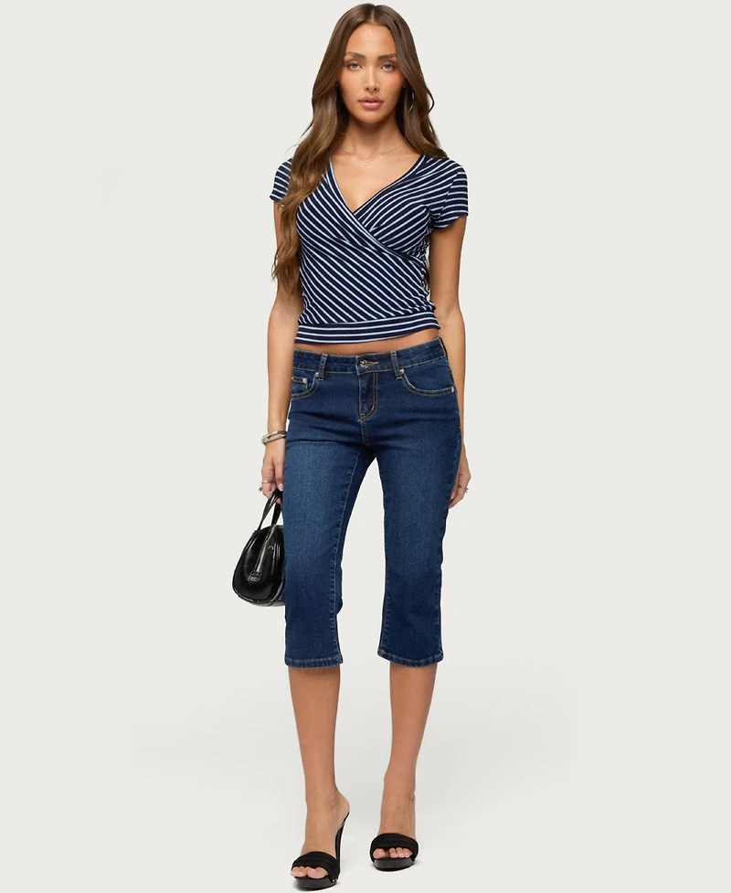 Edikted Women's Naame Striped Wrap Cotton-Blend V-Neck Top