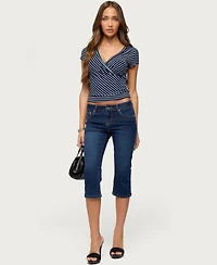 Edikted Women's Naame Striped Wrap Cotton-Blend V-Neck Top