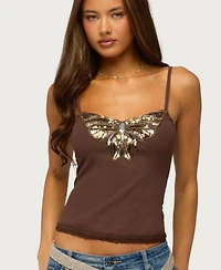 Edikted Women's Sequin Butterfly V-Neck Tank Top