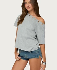 Edikted Women's Leslee Off-the-Shoulder Short-Sleeve Grommet T-Shirt