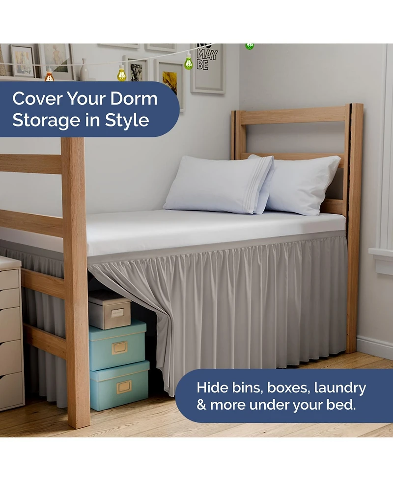 Cgk Unlimited Elastic Wrap Around Dorm Bed Skirt, Easy Fit 32-42" Extra Long Drop
