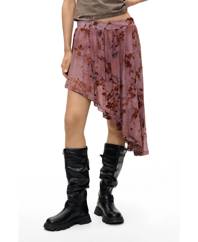 Desigual Women's Asymmetrical Flocked-Floral Mini Skirt