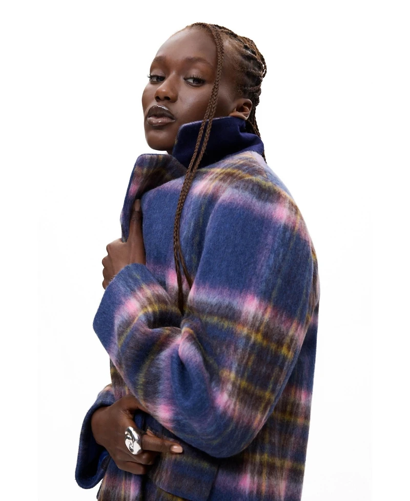 Desigual Women's Long Plaid Wool-Blend Coat