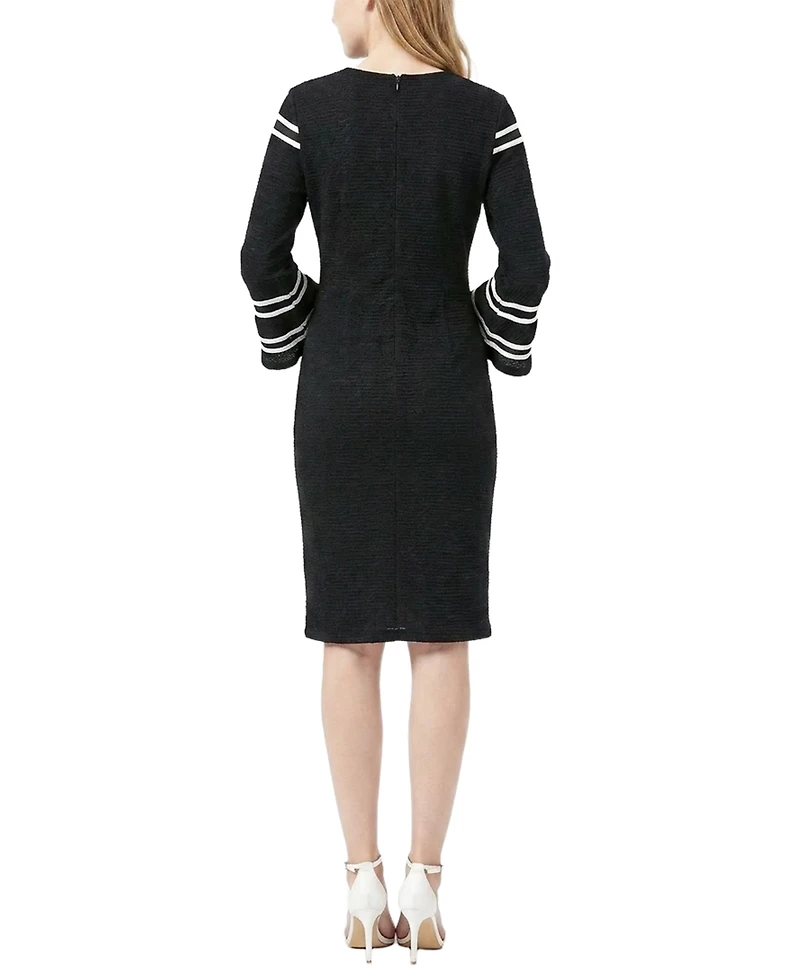 Ny Collection Petite Long Bell Sleeve Dress With Mesh Insets