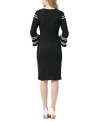 Ny Collection Petite Long Bell Sleeve Dress With Mesh Insets