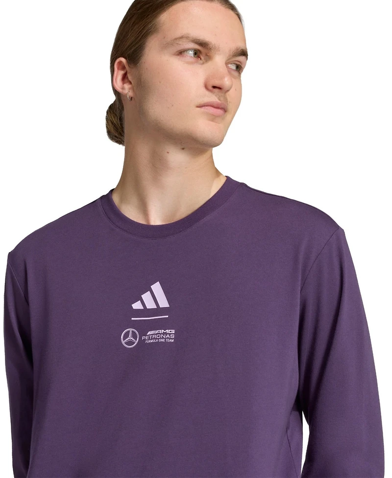 Adidas Men's Dark Purple Mercedes-amg Petronas F1 Team Premium Woven Long-Sleeve T-Shirt