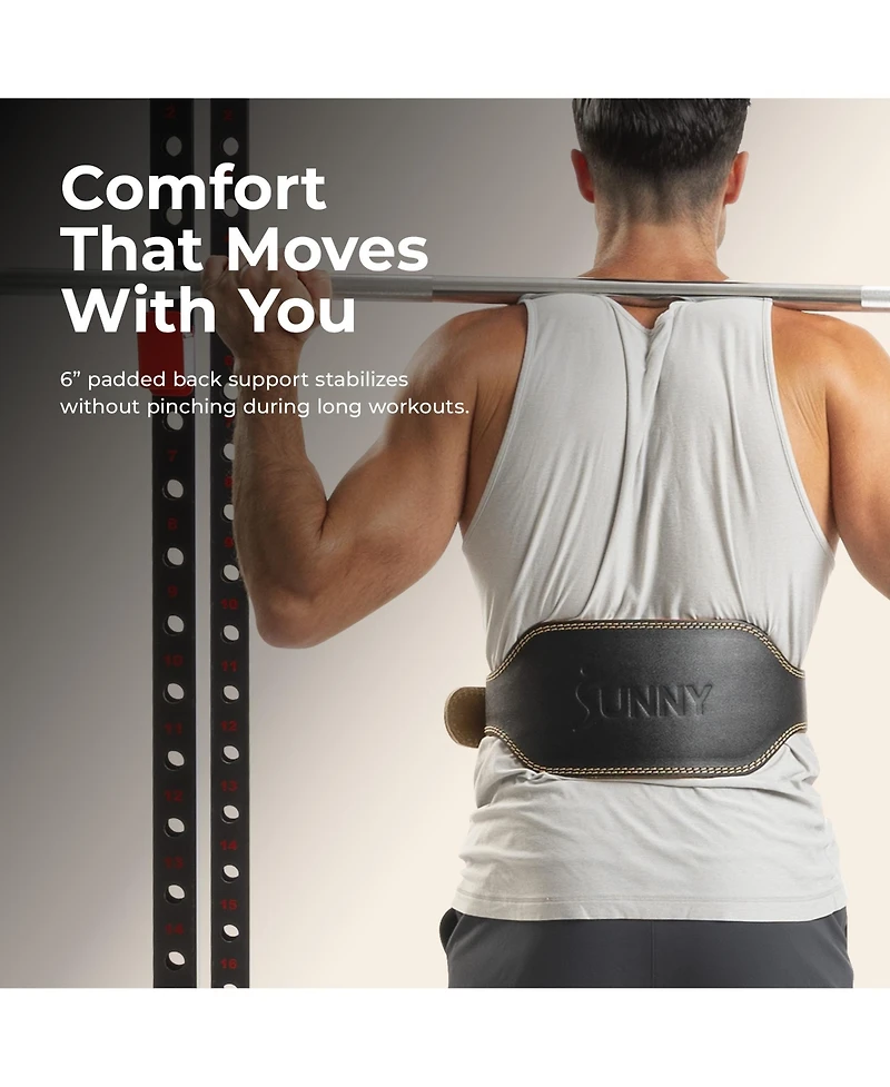 Sunny Health and Fitness Heavy-Duty 6" Leather Weightlifting Belt for Squats, Deadlifts, Powerlifting & Strength Training