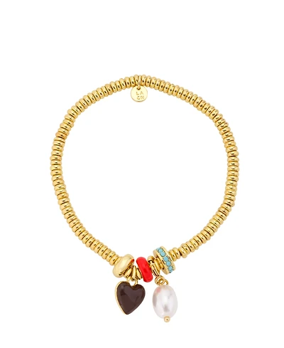 Unwritten Crystal Gold-Plated Beaded Heart Charm Stretch Bracelet