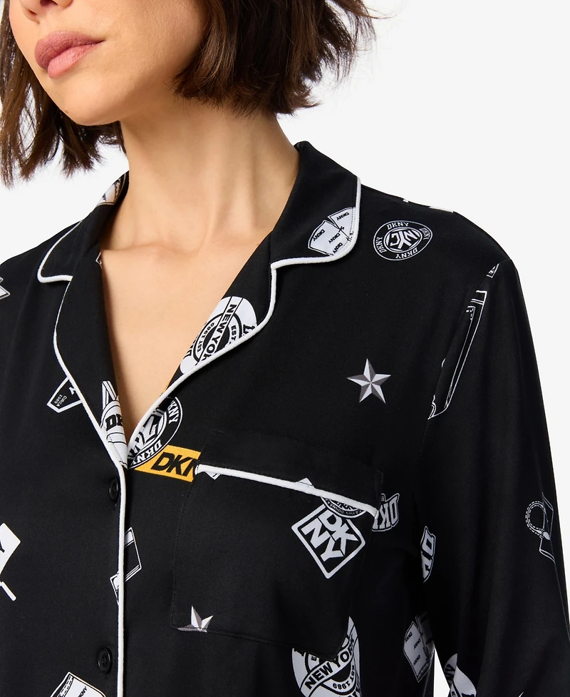 Dkny Women's Long-Sleeve Button-Front Pajama Top and Pants Set