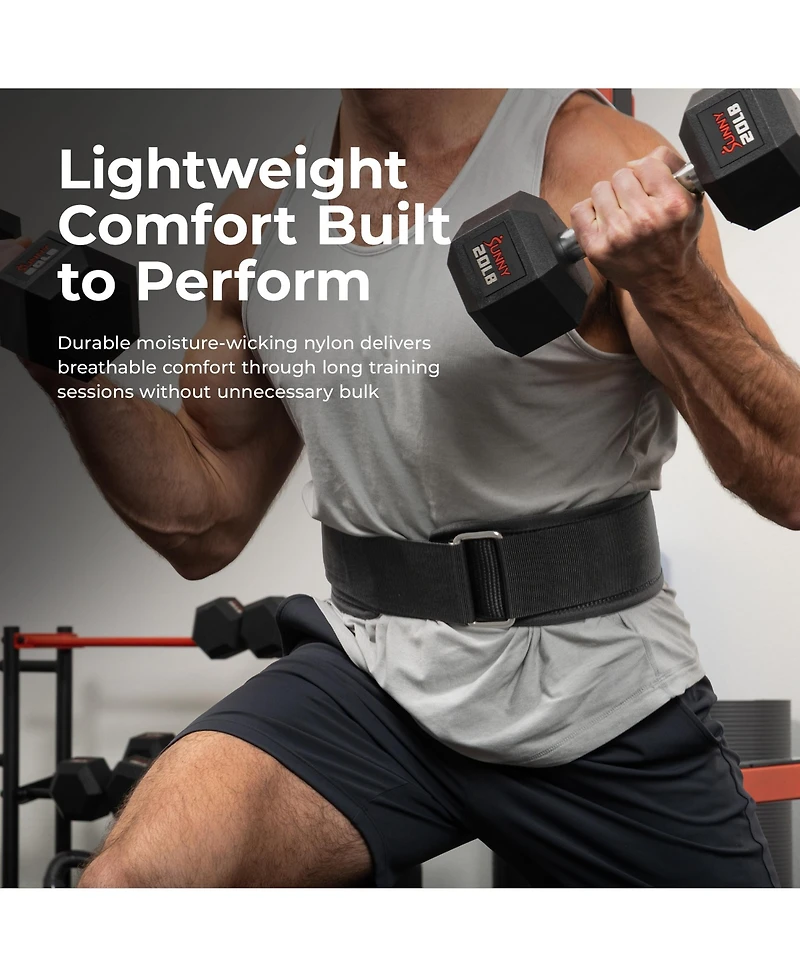 Sunny Health & Fitness Heavy-Duty 4" Nylon Weightlifting Belt with Back Support Adjustable Fit for Strength Training