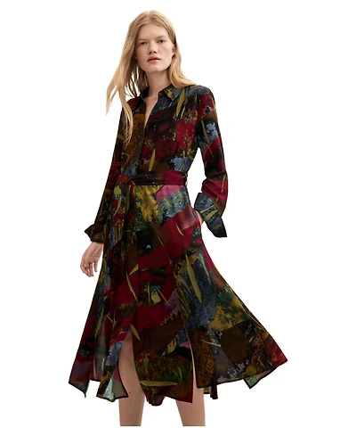 Desigual Women's Long-Sleeve Belted Midi Dress