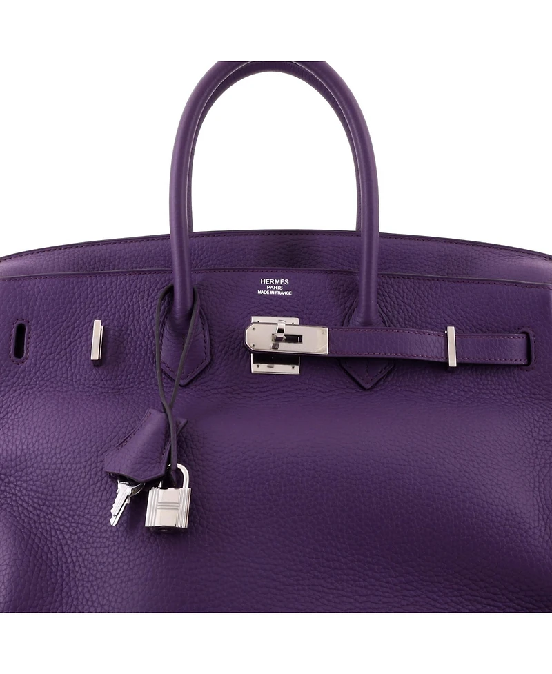Pre-Owned Hermes Birkin 35 Handbag Purple Clemence with Palladium Hardware