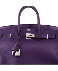 Pre-Owned Hermes Birkin 35 Handbag Purple Clemence with Palladium Hardware