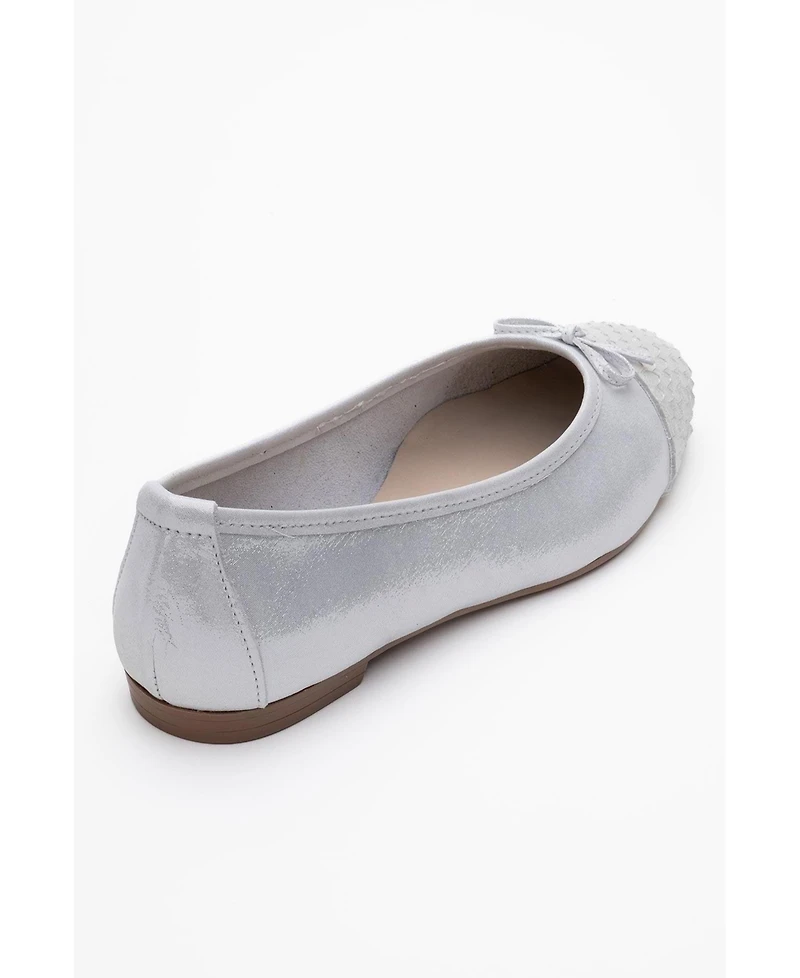 Forever and Always Shoes Copos Women's Leather Bow Cap Toe Ballet Flat
