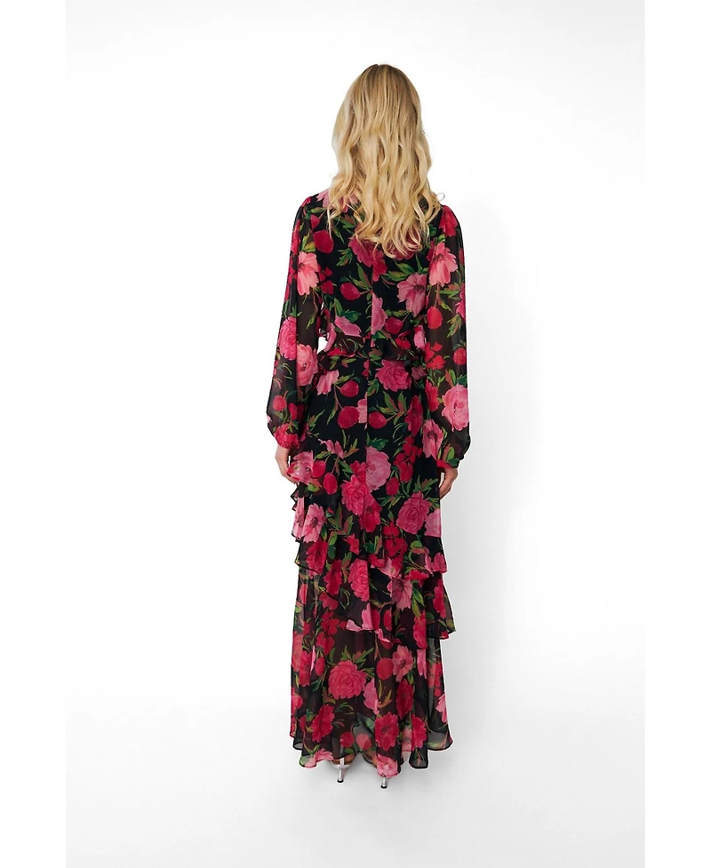 Cras Women's Love Floral Long-Sleeve Tiered Maxi Dress
