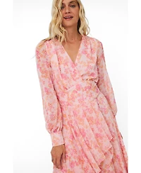 Cras Women's Romance V-Neck Long-Sleeve Floral-Print Maxi Dress