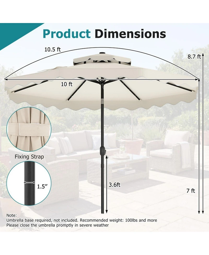 Sugift 10 Feet Solar Led Patio Umbrella for Deck and Pool